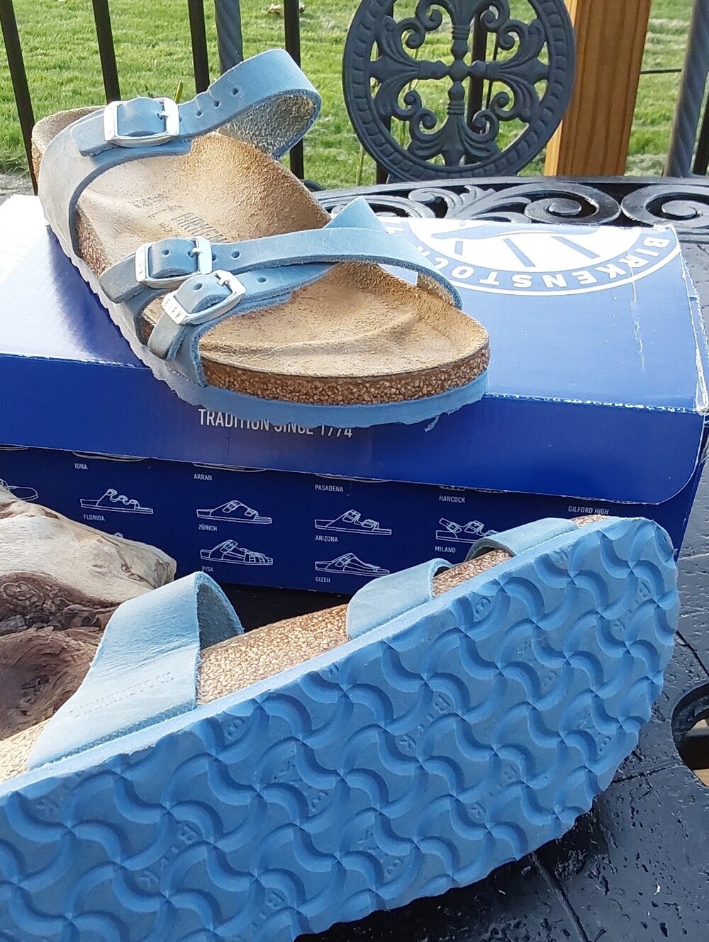 BIRKENSTOCK BLUE FRANCA NUBUCK SUEDE SANDALS 8 - Picture 4 of 5